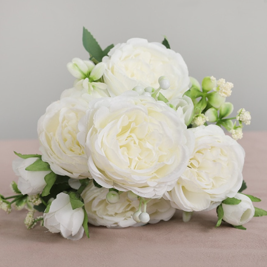 WHITE PEONY ARTIFICIAL FLOWERS BOUQUET • OH SO KEL