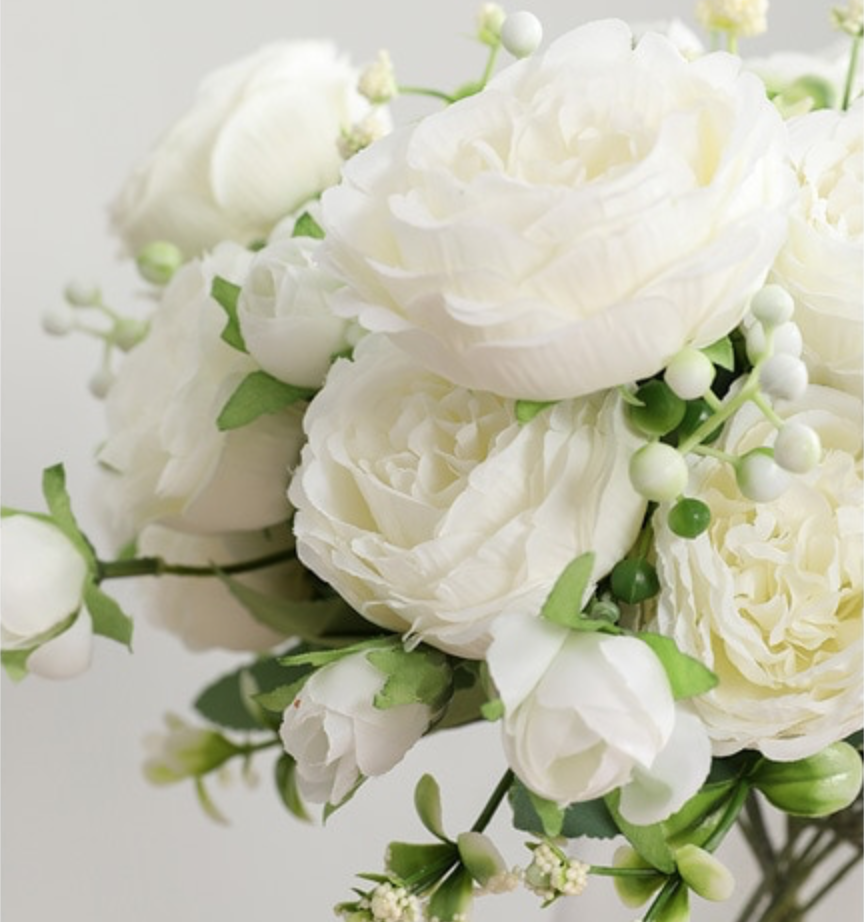 WHITE PEONY ARTIFICIAL FLOWERS BOUQUET • OH SO KEL