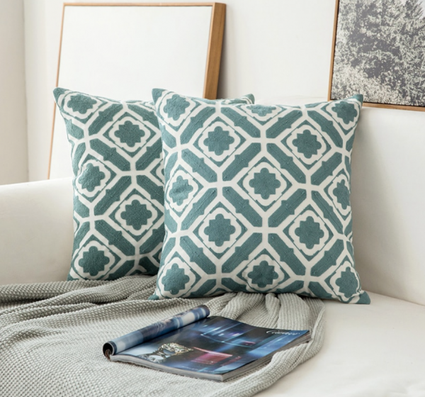 TEAL BLUE EMBROIDERED CUSHION COVER • OH SO KEL