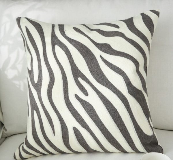 ZEBRA GREY EMBROIDERED CUSHION COVER