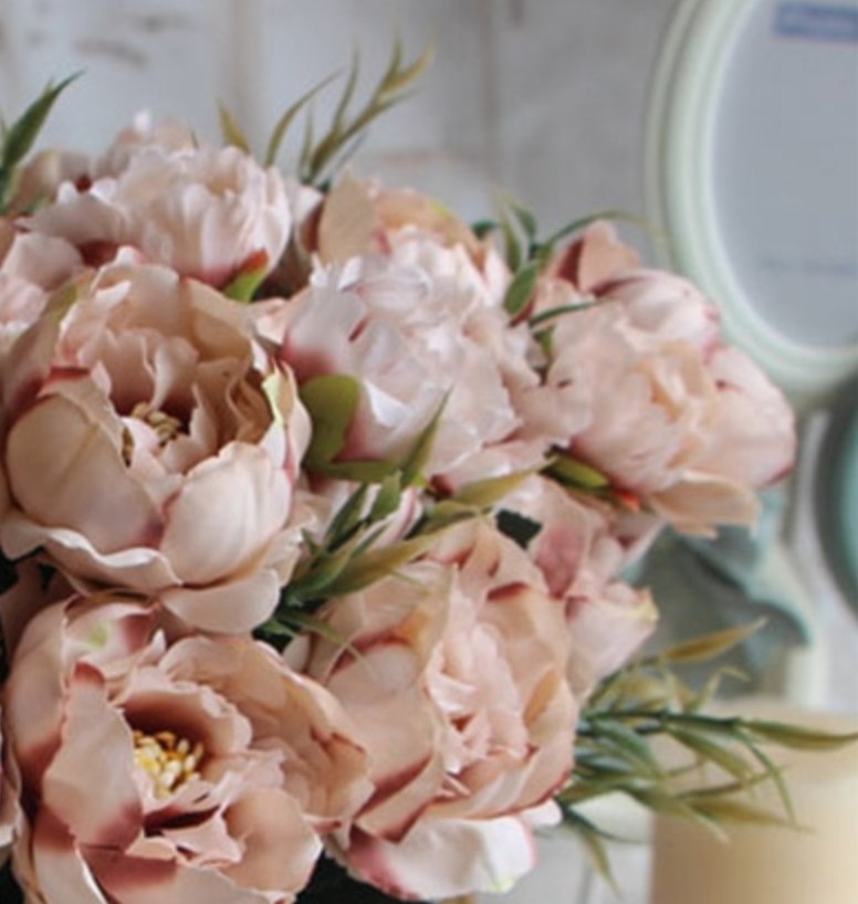 PINK CHAMPAGNE PEONY ARTIFICIAL FLOWERS BOUQUET • OH SO KEL