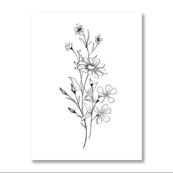 Black Botanical Flowers Canvas Art Print 2 A4