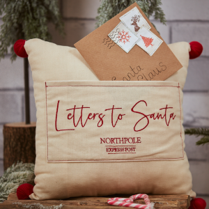 Letters to Santa Embroidered Pocket Christmas Cushion