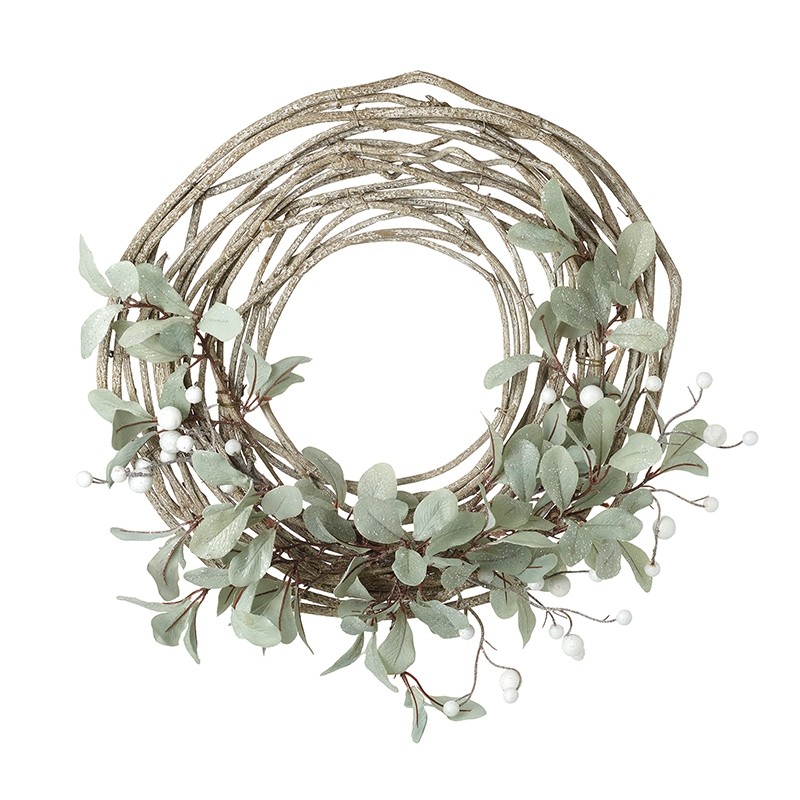 Frosted White Berry and Foliage Winter Wreath