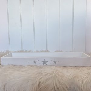 Long White Wooden Tray with Stars
