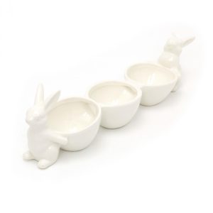 White Ceramic Bunny Triple Snack Bowl