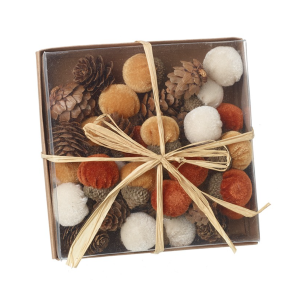 Box of Decorative Velvet Acorns and Pinecones